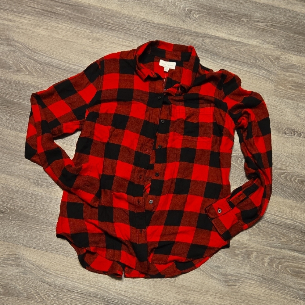 NWT Lucky Brand Red/black Buffalo Check Top Sz Small